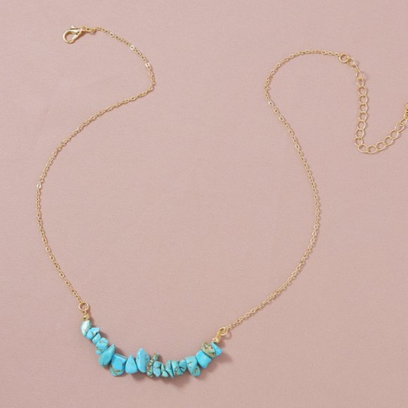chichigems Jewelry - Southwestern Gold & Turquoise Crushed Stone Bohemian Western Necklace NEW